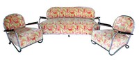Kem Weber For Lloyd American Art Deco Sofa and Two Club Chairs